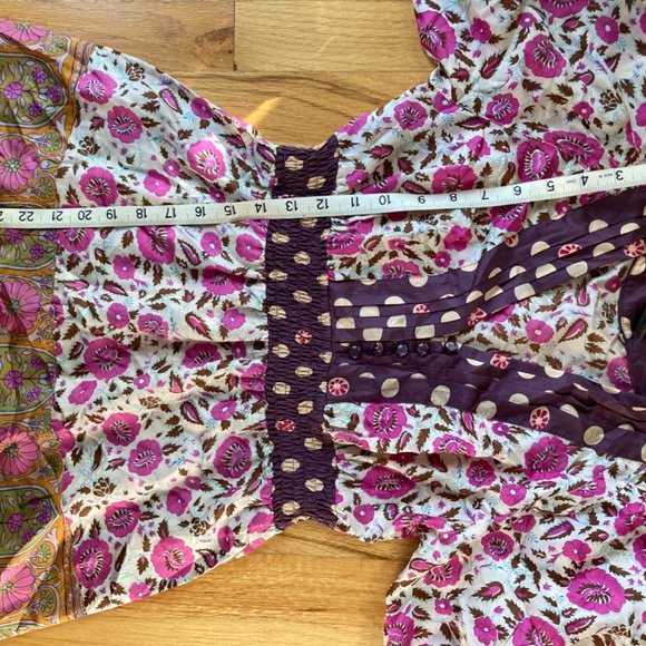 Anthropologie Floral Peplum Silk Top with Puffed Sleeves - Picture 5 of 5